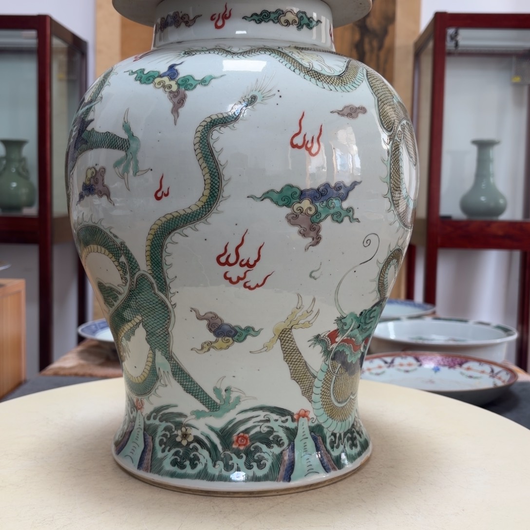 摆件陶五彩龙纹将军罐