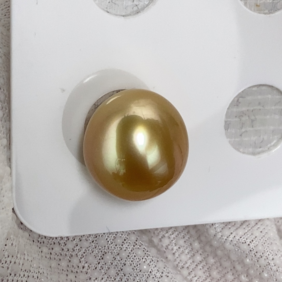 海水珍珠裸珠13.7极光炫彩几乎无暇金珠