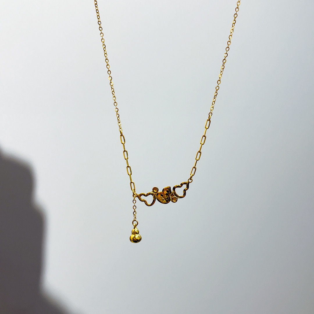 5G足金镂空龙鳞三宝葫芦项链00749