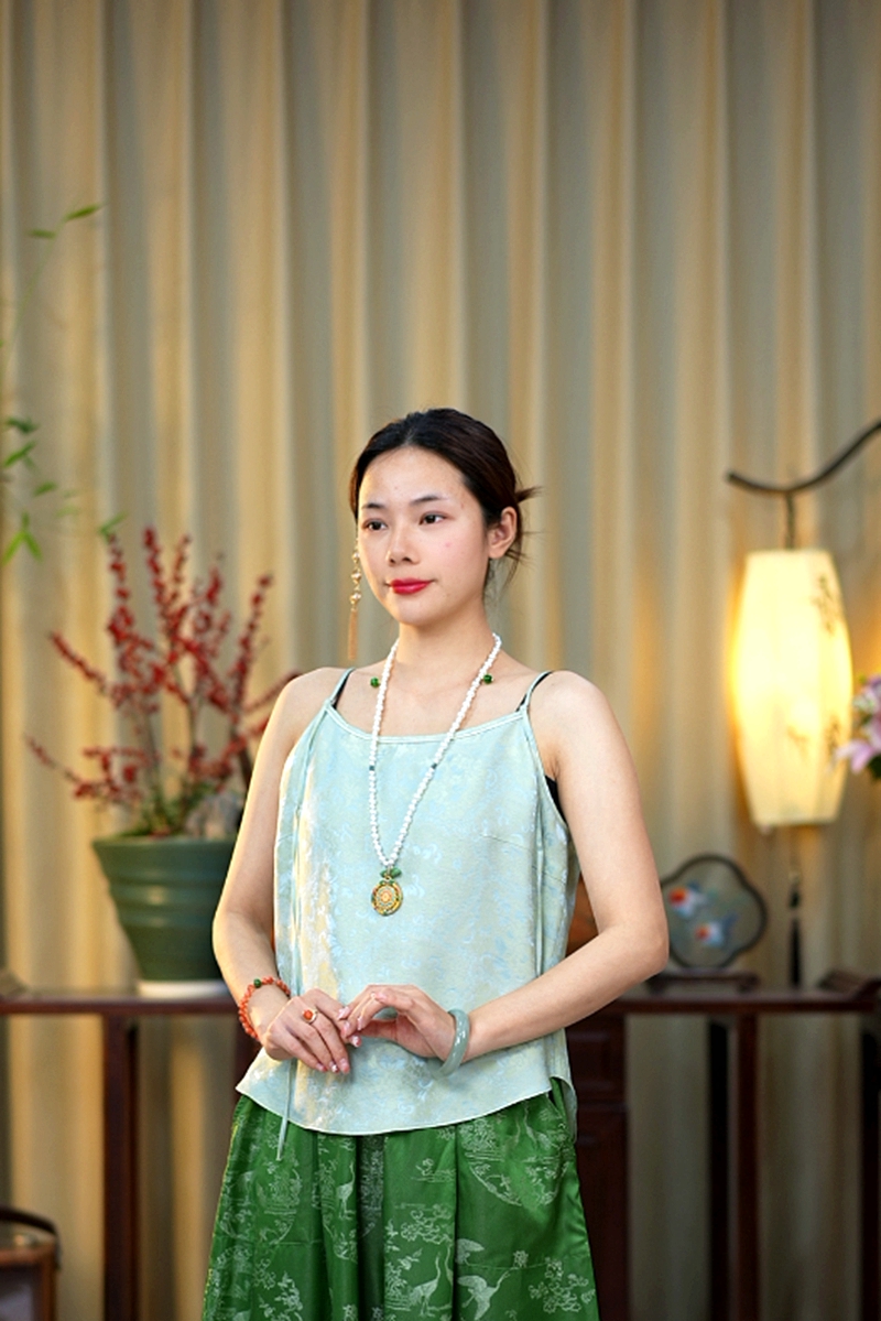 【花间舞】锦莨桑蚕丝新中式复古背心吊带夏季透气宽松百搭打底吊带