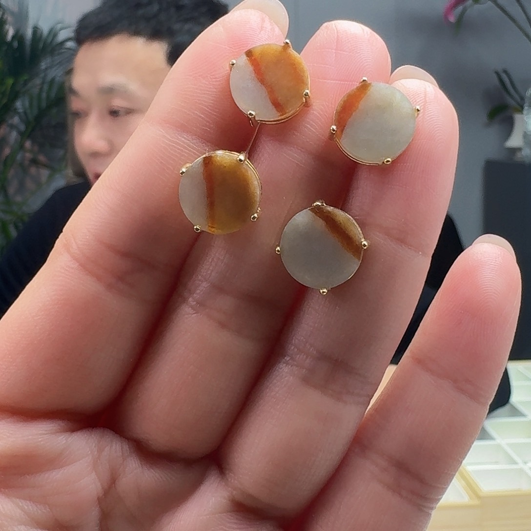 翡翠耳饰银S925镶嵌多样性发货其一