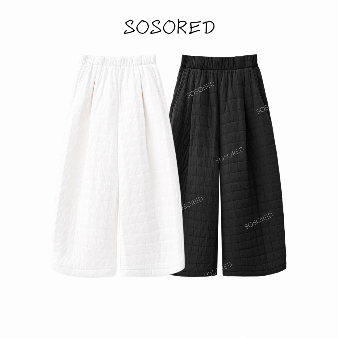 SOSORED /  三明治雪地棉裤 八分绗棉超燃保暖阔腿裤秋冬加绒裤女