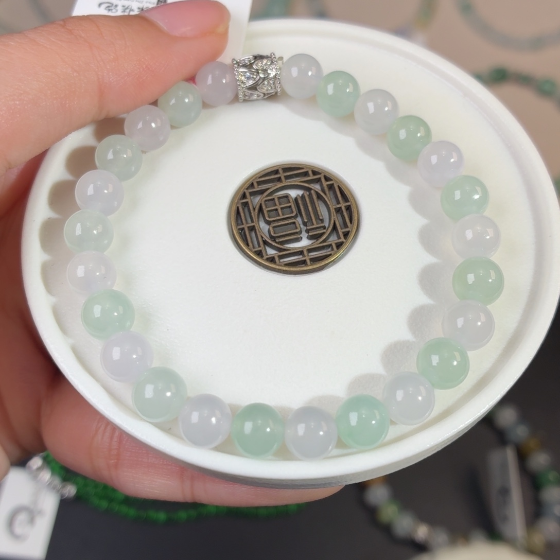 翡翠未镶嵌手串天然马卡龙色系翡翠手串