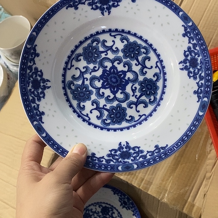 摆件8寸红叶缠枝莲深盘