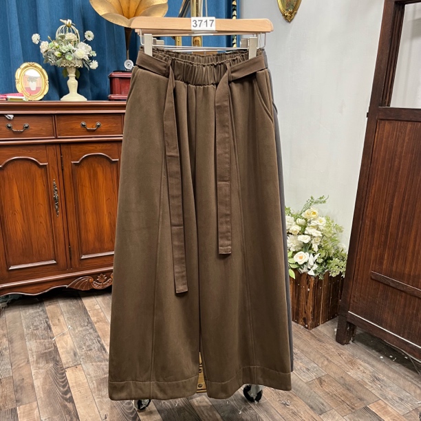 37 加绒加厚款高腰可卷边阔腿裤女慵懒宽松休闲裤女冬季厚款冬款