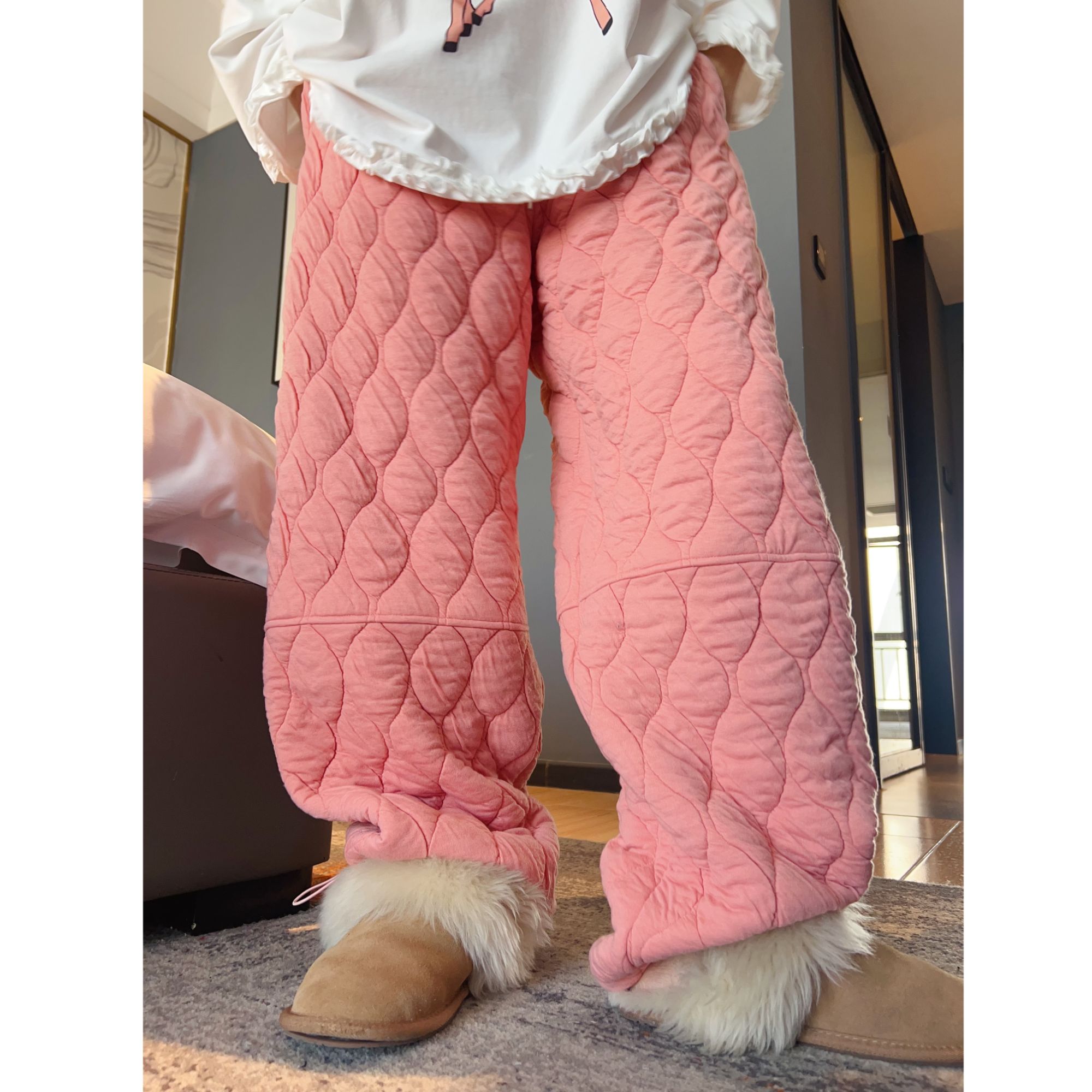 宽松百搭加绒棉裤女秋冬新款加厚保暖阔腿裤防寒休闲夹棉直筒裤子