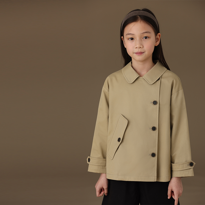 哈齿童装2025秋季儿童外套复古学院风上衣韩版翻领风衣外套女童