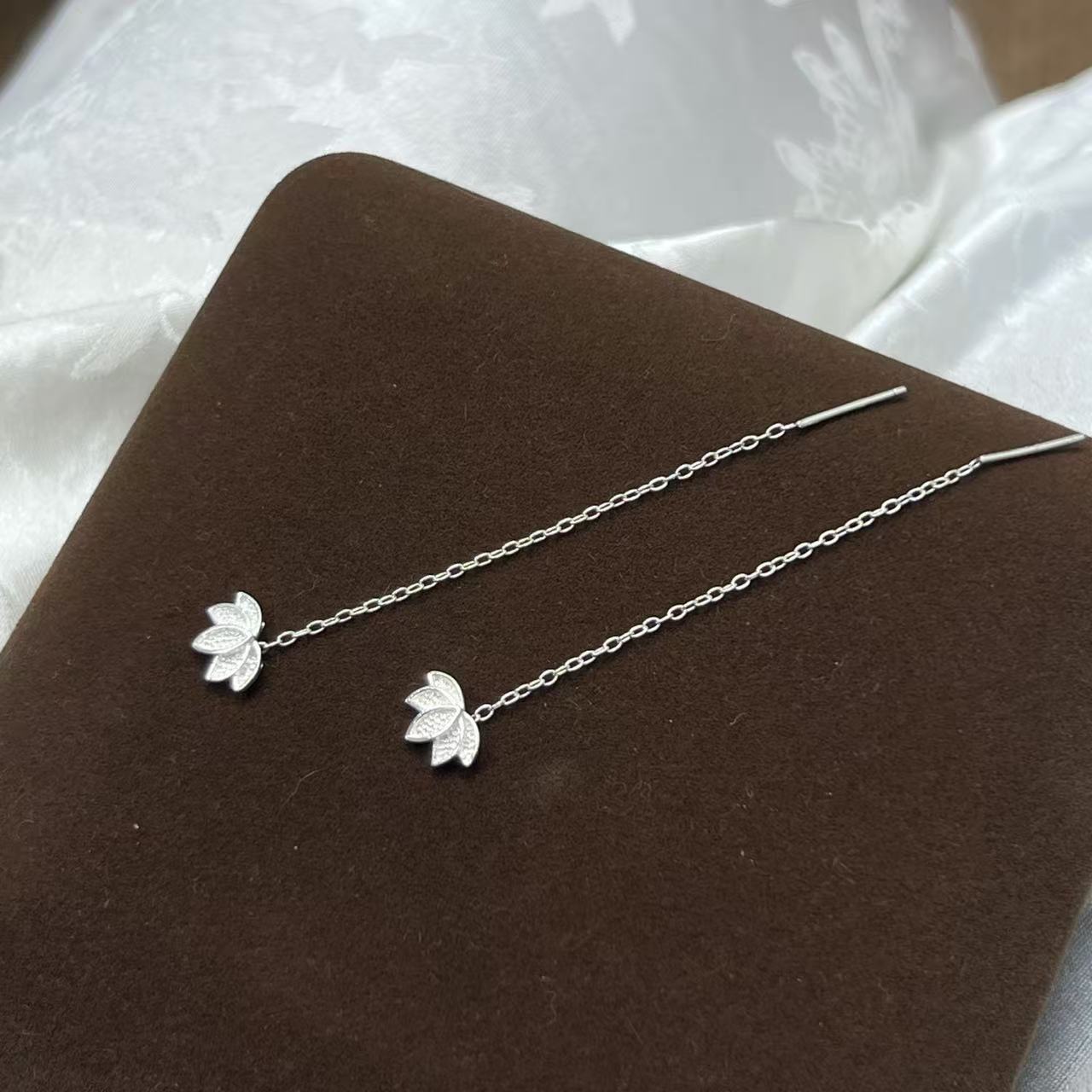 足银耳饰 足银【荷花】耳线