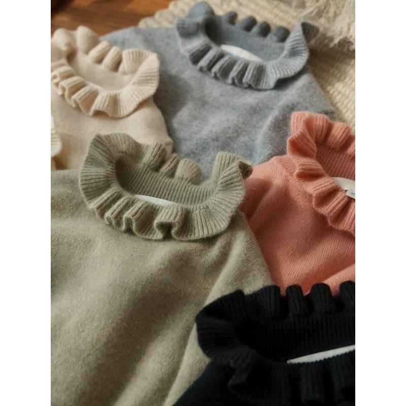 新款儿童花边领山羊毛衫女童宝宝针织打底衫儿童木耳边毛衣秋冬