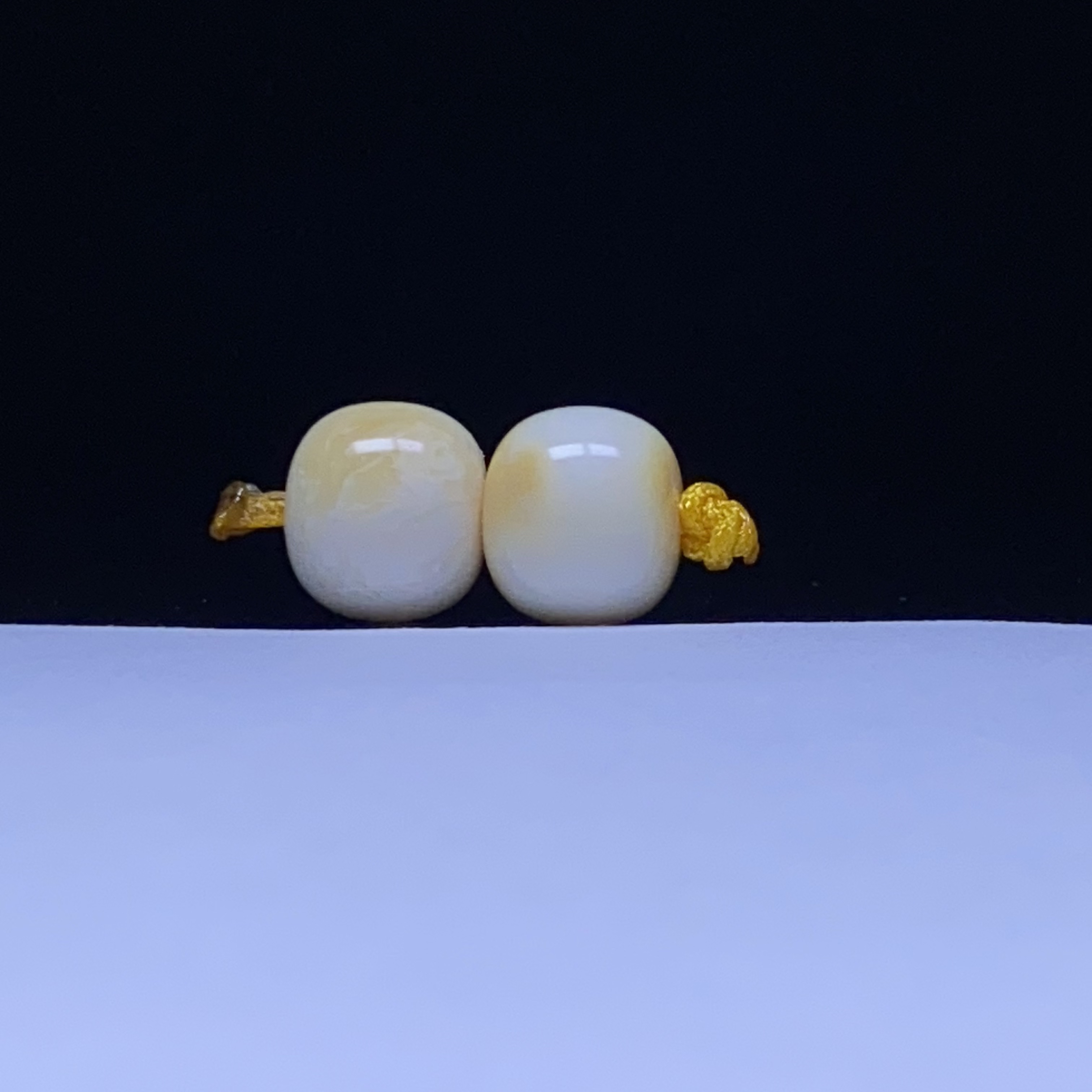 橘咖沁瓷白蜡对珠精品蜜蜡老型9.3mm文玩配饰