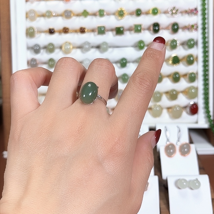 和田玉戒指银S925镶嵌