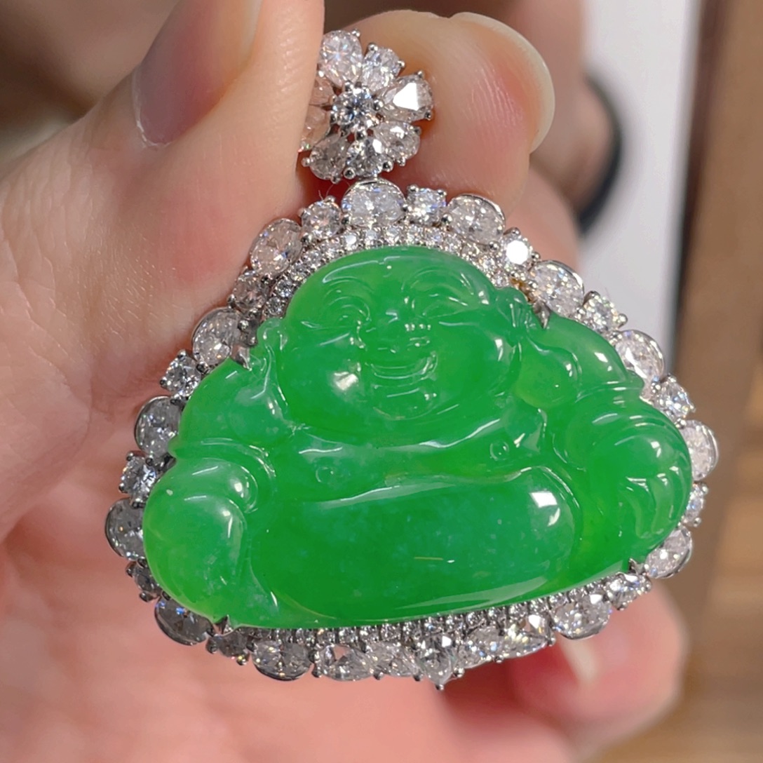 玉***可翡翠18K金镶嵌吊坠(不含链)