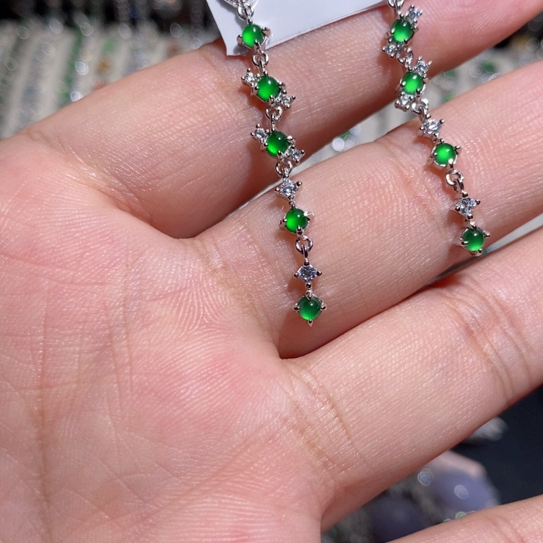 翡翠银S925镶嵌耳饰n j j k