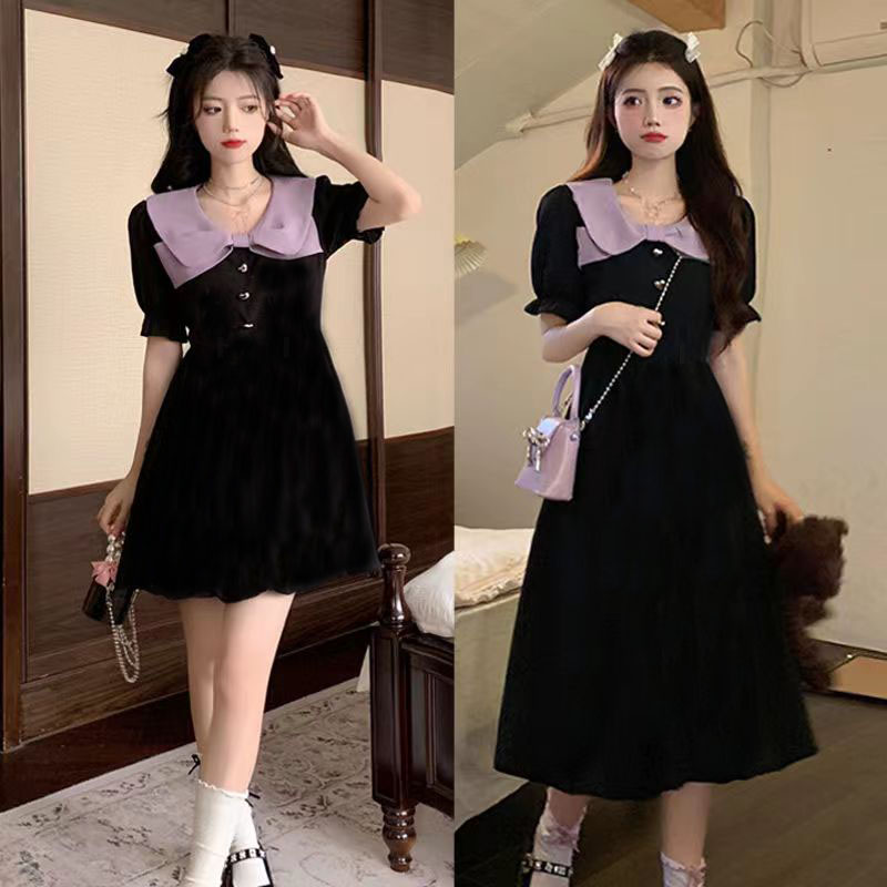 （现货）大码胖妹妹娃娃领连衣裙女夏季法式裙子收腰显瘦A字裙1293