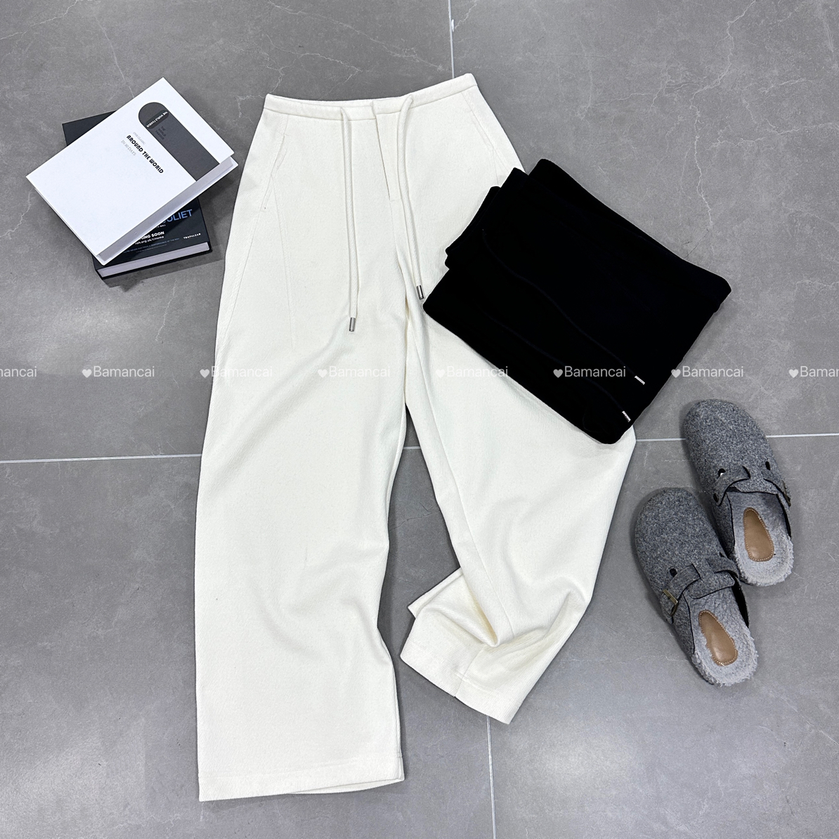 Bamancai-设计感秋冬羊毛休闲百搭宽松直筒小弯刀长裤Z0099