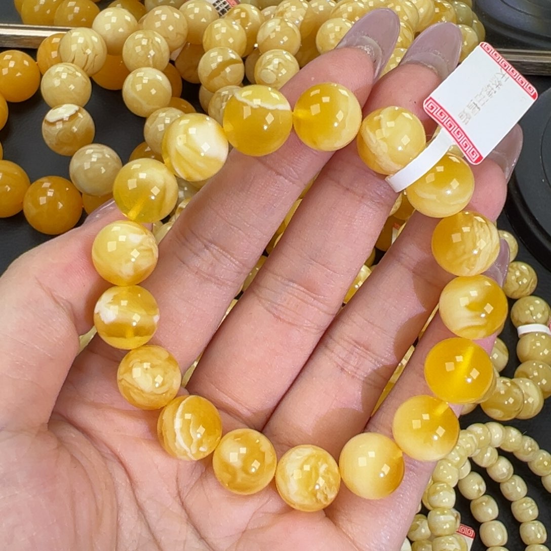 琥珀未镶嵌手链15.7金白