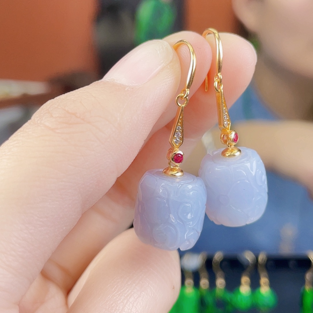 翡翠银S925镶嵌耳饰