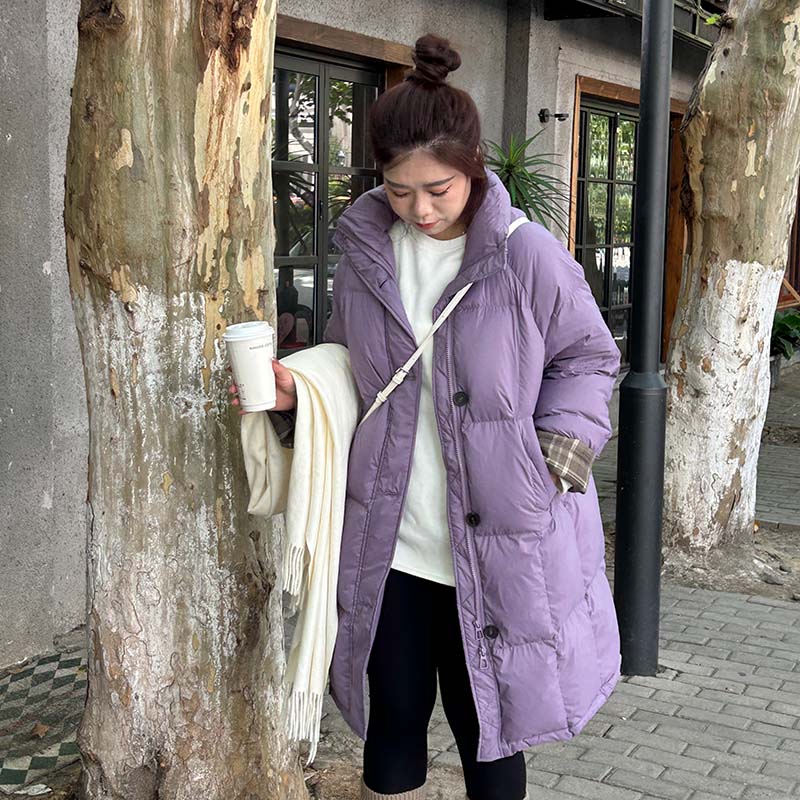 【紫色】90白鸭绒大码羽绒服女200斤宽松显瘦立领长款胖mm加肥加大