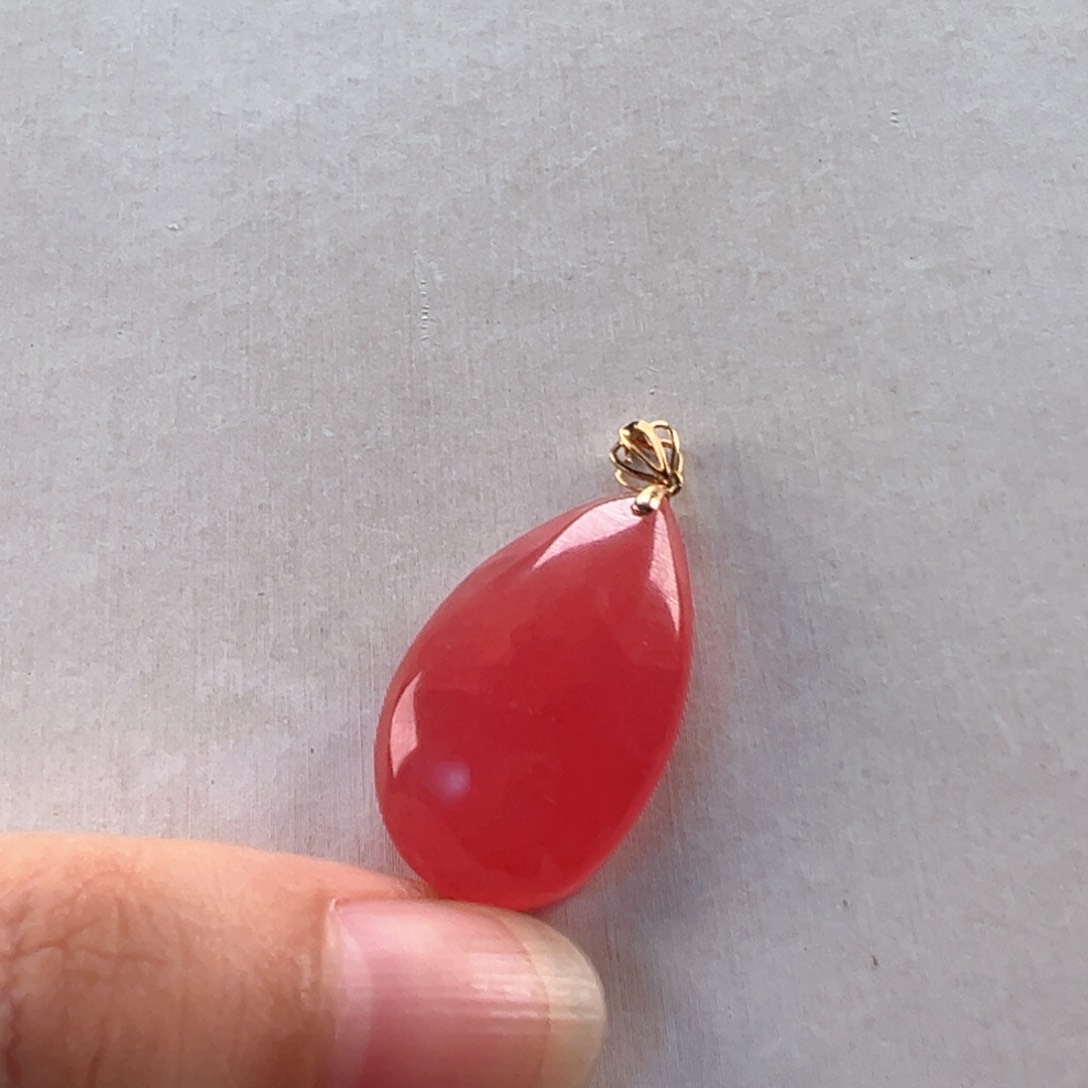 18K金镶嵌菱锰矿（红纹石）吊坠(赠链)财***来