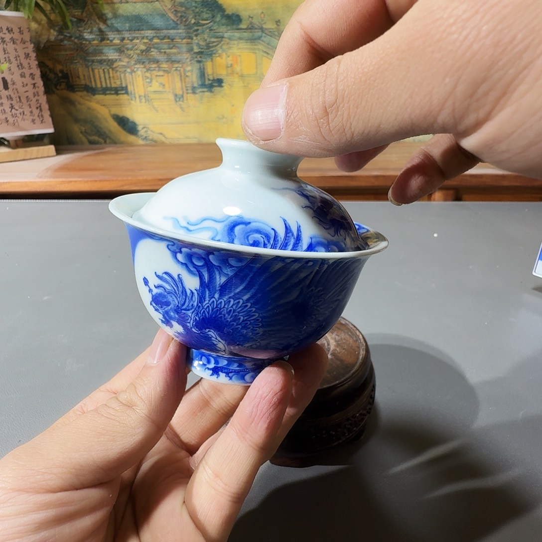 螺***户泥塑盖碗手工手绘微微瑕