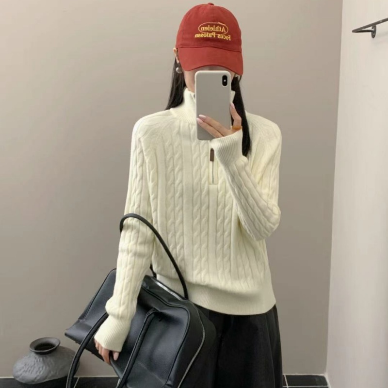 韩系半拉链立领长袖针织衫女2025秋季新款修身减龄百搭A12035