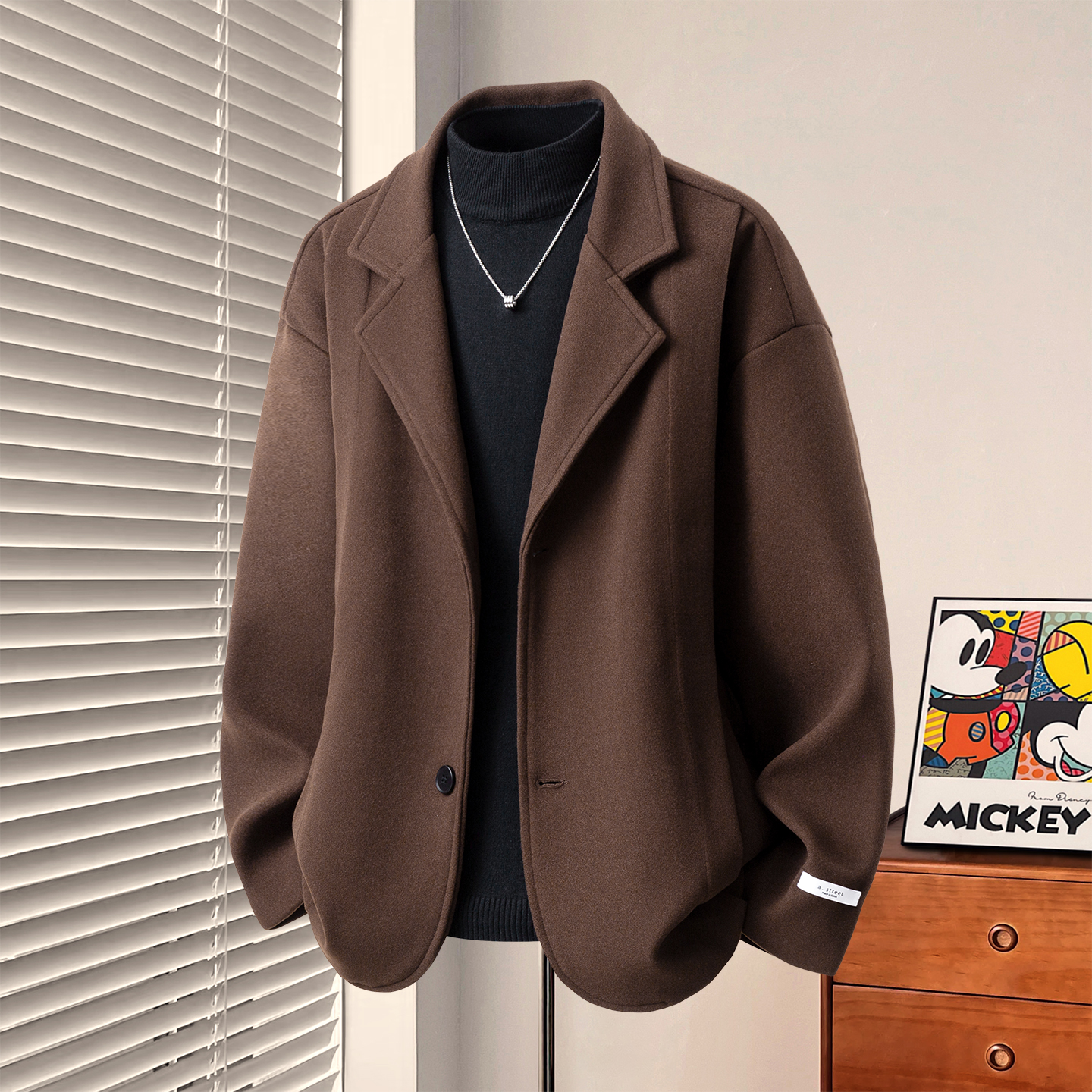 加绒加厚两粒扣双面呢大衣夹克男士套装爆款2025新款冬季痞帅外套