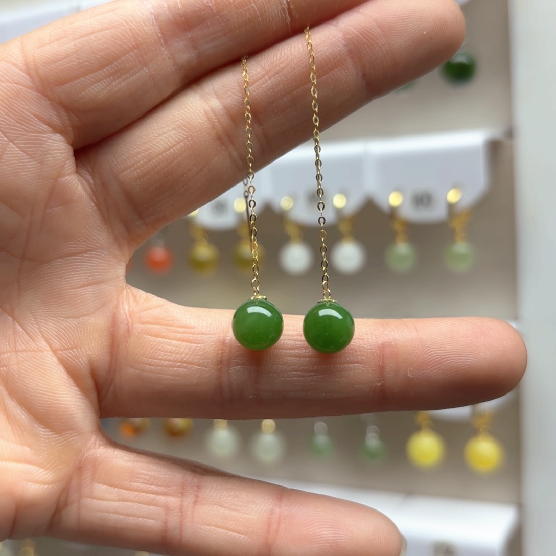 和田玉耳饰18K金镶嵌