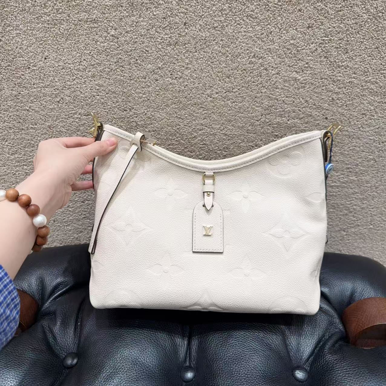 99新 LouisVuitton/路易威登 carryall 小号 奶白色纯皮 芯片款  