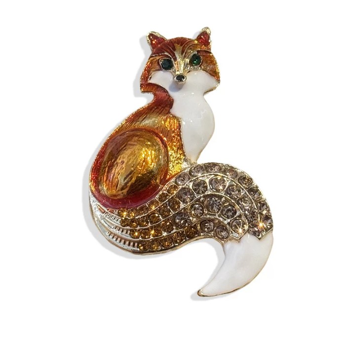 合金珐琅胸针 胸欧美复古彩色滴油小狐狸胸针 
