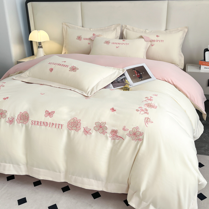 高端春夏新款高档礼盒装A类母婴级全棉四件套纯棉刺绣简约裸睡