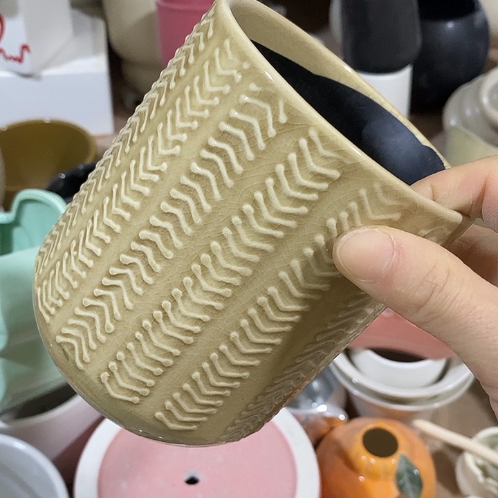 陶摆件陶盆有孔 瑕疵针孔漏釉介意勿拍外口 10外高13