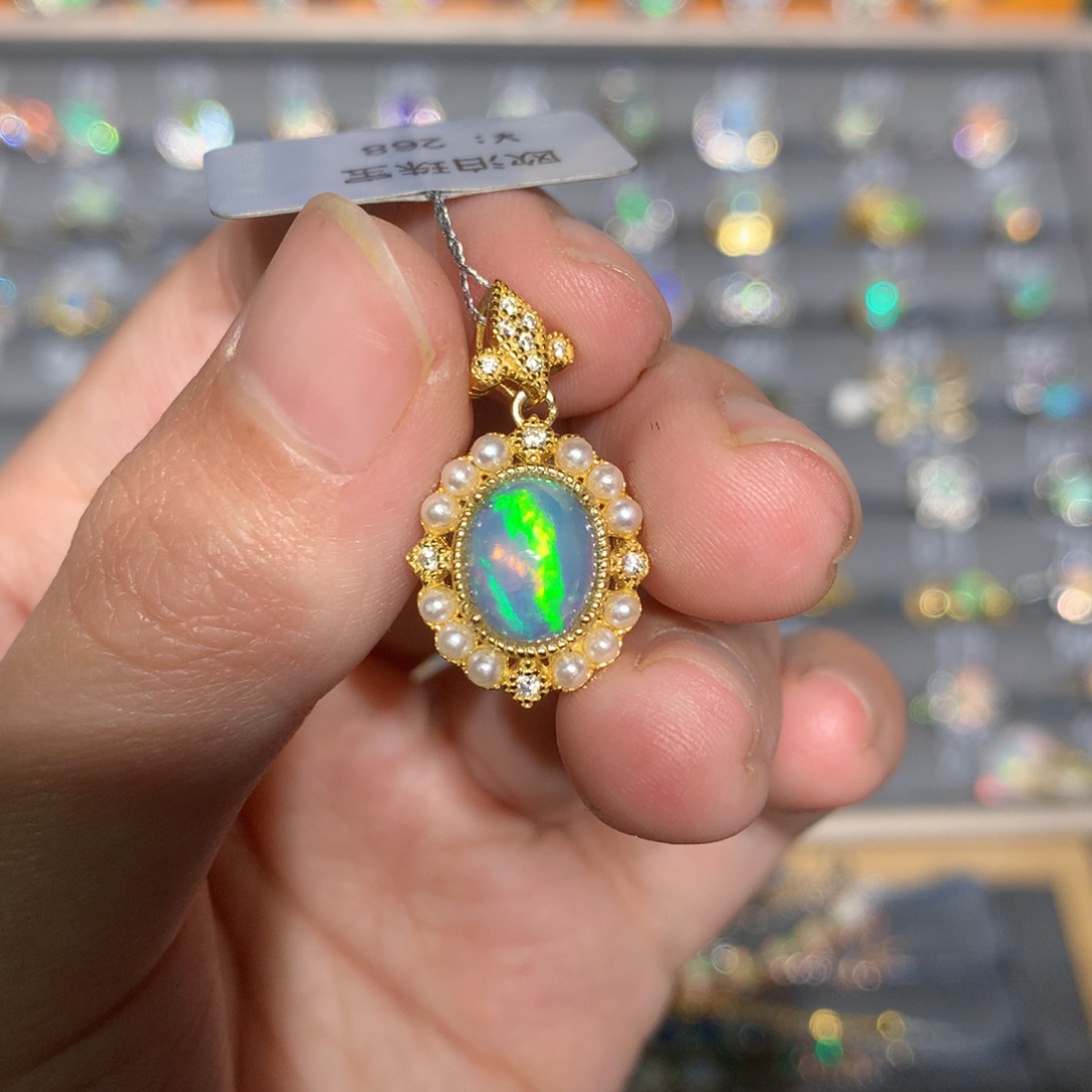 银S925镶嵌欧泊欧泊吊坠y