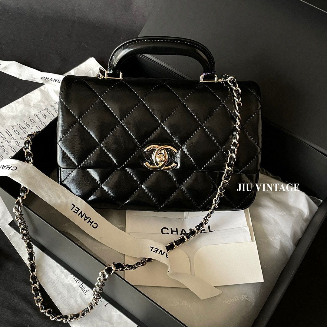99新 Chanel/香奈儿 24C手柄黑金方胖子盒子票中检JM12-1211