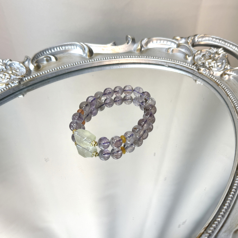 天然紫兔毛x黄水晶糖块 9mm顶珠12mm