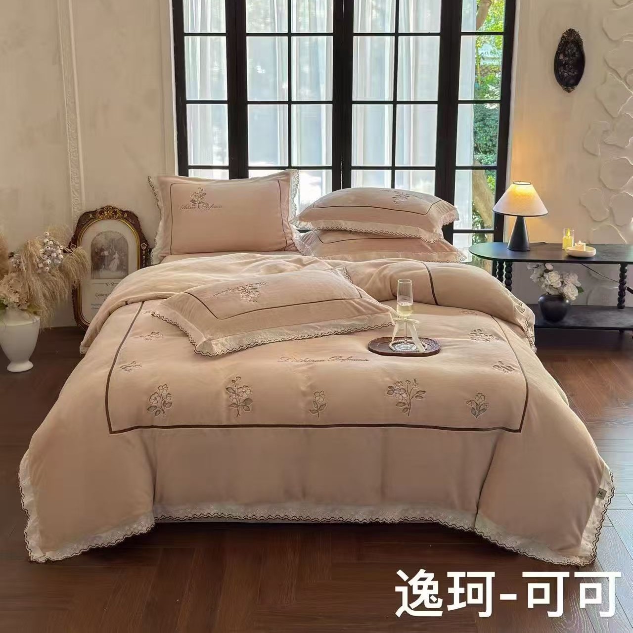 永梅家纺--逸珂系列 国风四件套牛奶绒