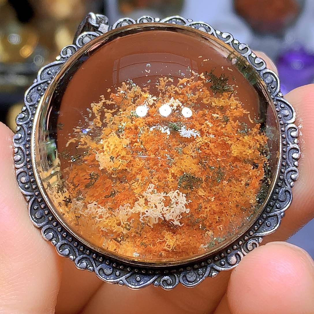 水晶吊坠银S925镶嵌天然水晶