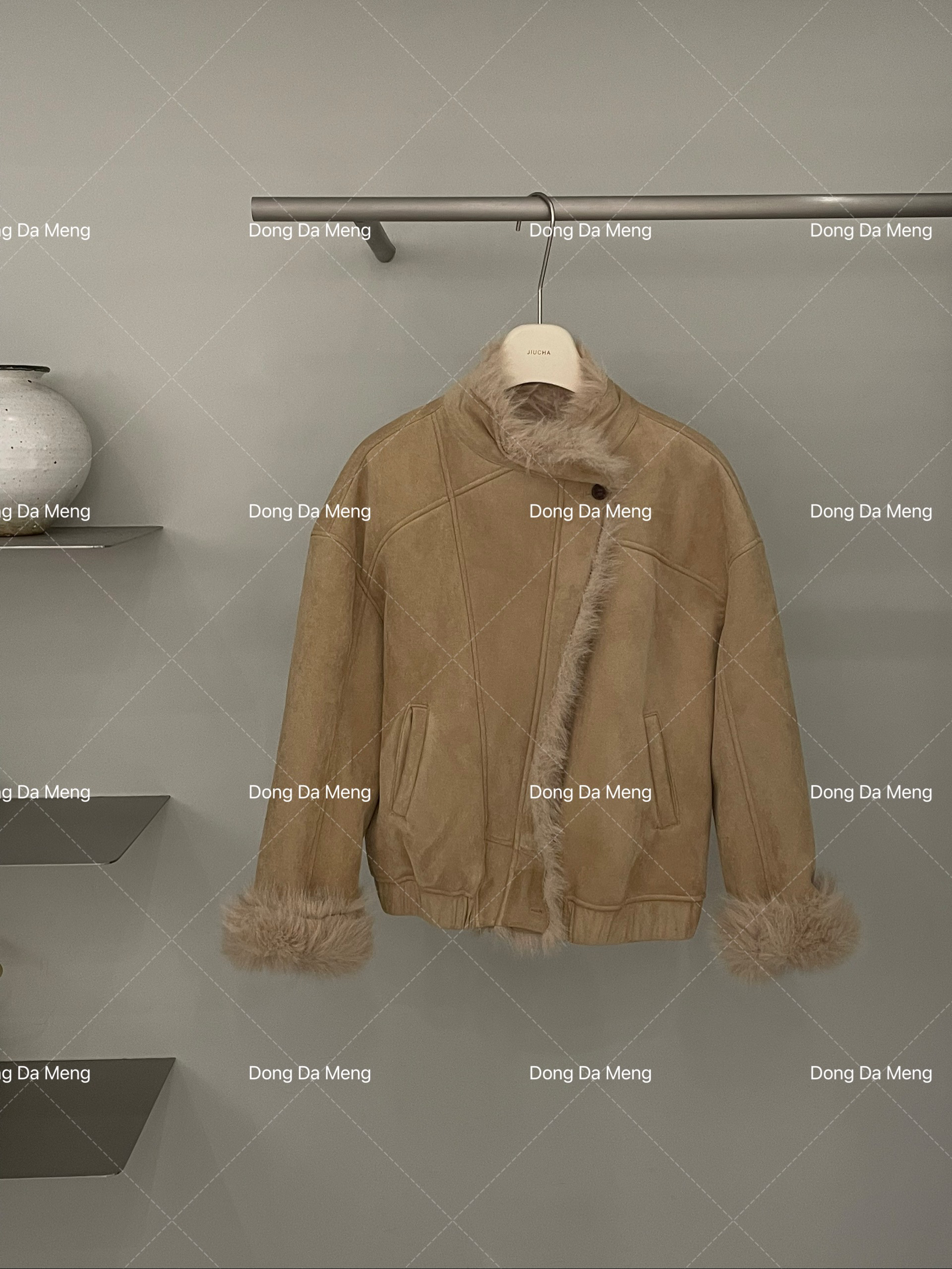 546小众设计高级感拉链休闲宽松显瘦立领短款外套皮毛一体