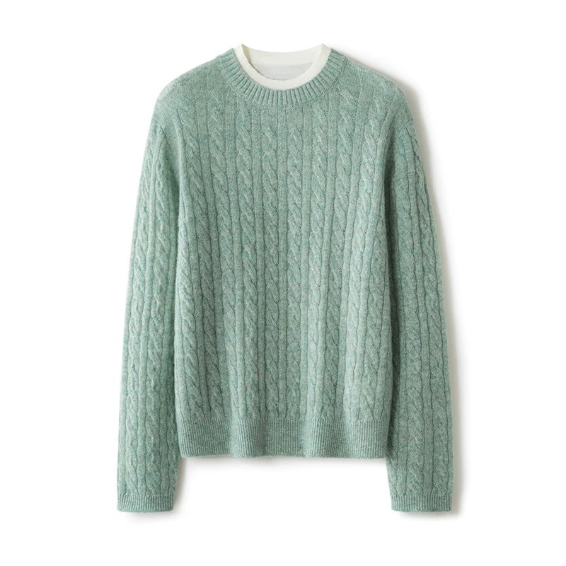 国货老牌~真正Y纱康赛妮A级100山羊绒假两件绞花针织开衫套头毛衣