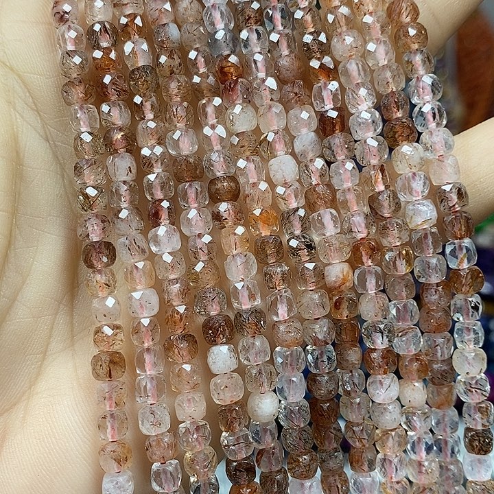 玛瑙/玉髓未镶嵌珠宝半成品天然发晶切面方糖卡4mm