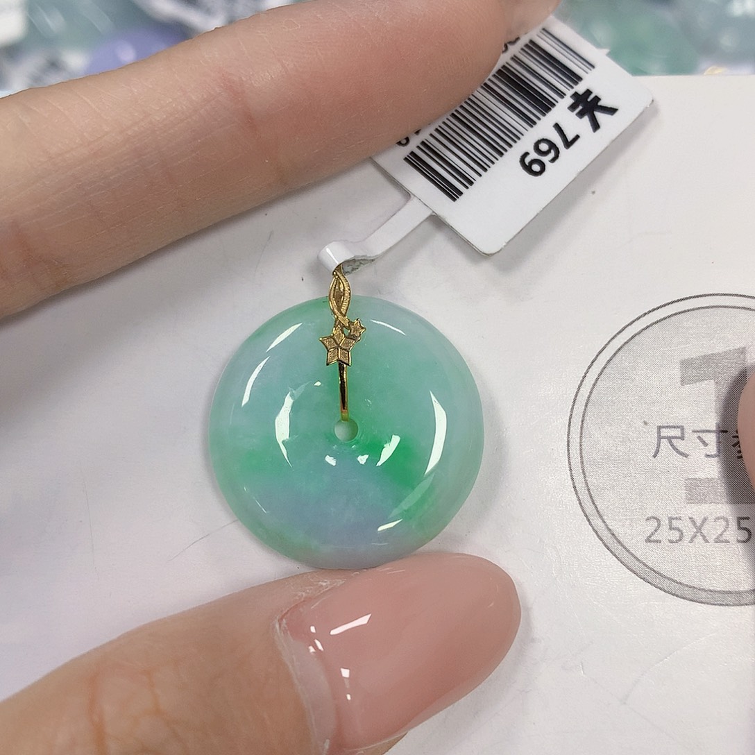 翡翠18K金镶嵌颈饰天然翡翠a货 百元以上9米证书费自理