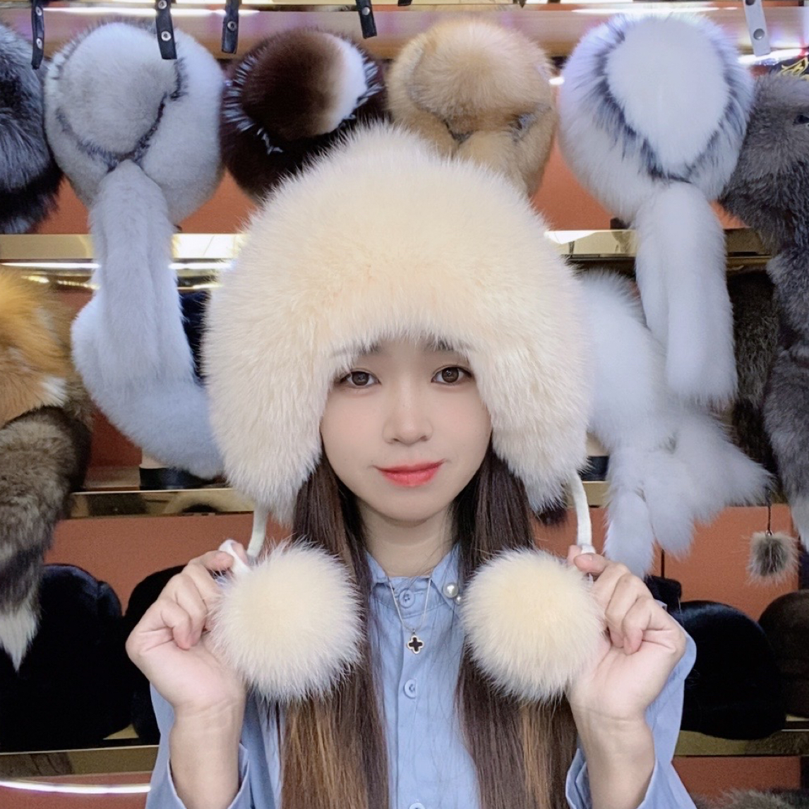 狐狸毛新款秋冬季毛绒帽皮草帽子甜美可爱街拍针织帽保暖百搭女士
