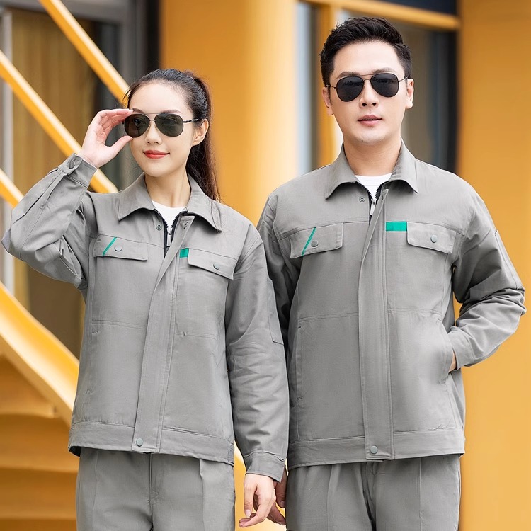 纯棉工作服套装男长袖加里布春秋劳保服电焊工人定制加厚双层全棉