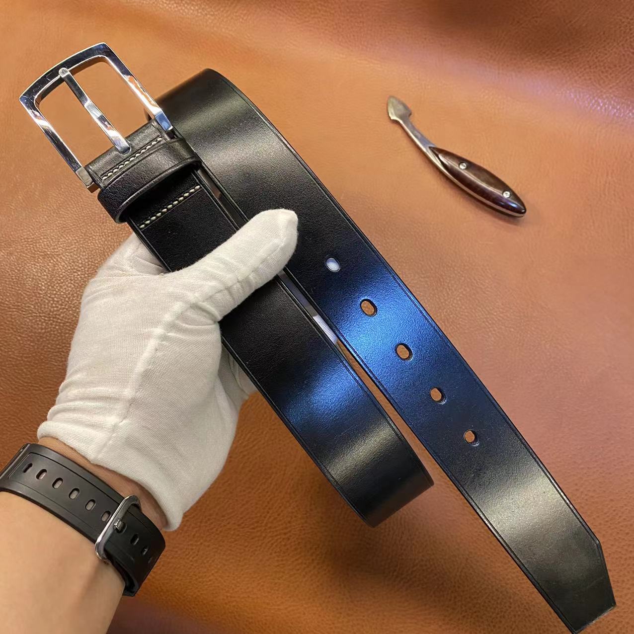 手工不锈钢针扣+单层男士TWS马缰商务休闲牛仔头层牛皮真皮腰带