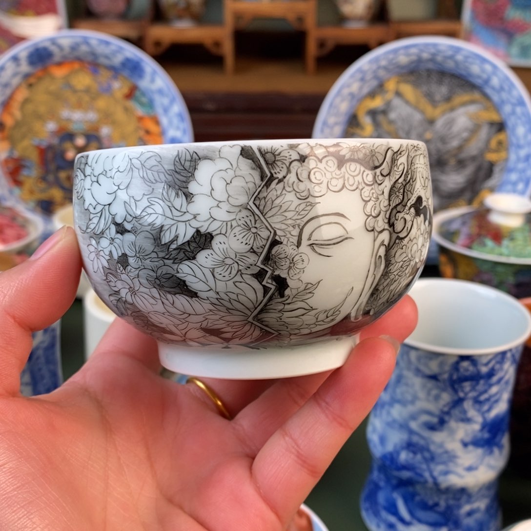 纯手工手绘陶瓷墨彩杯