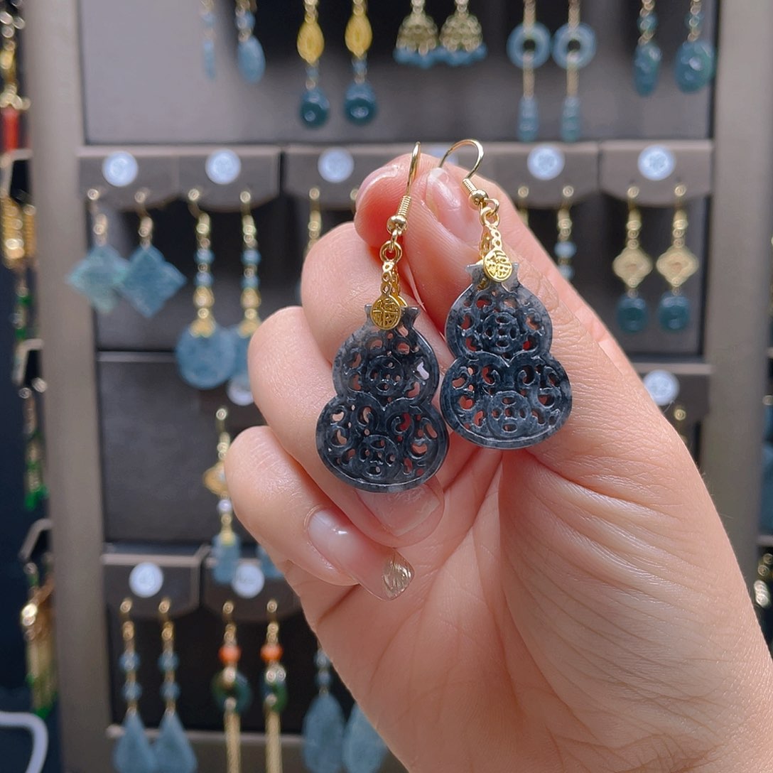 翡翠耳饰合金半***子翡翠饰品