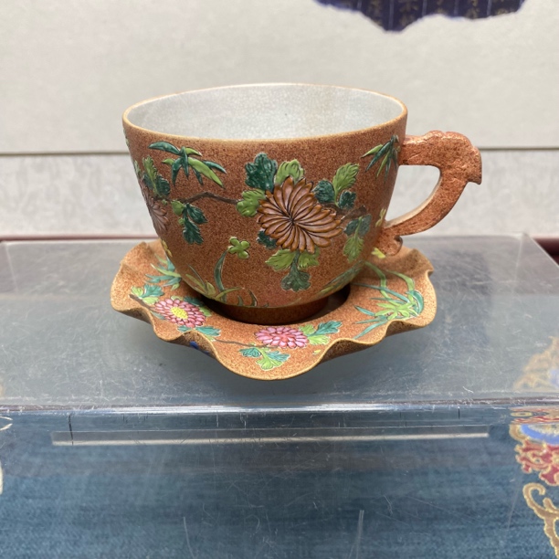 民国紫砂花卉茶杯/古玩/收藏/KC20250102004