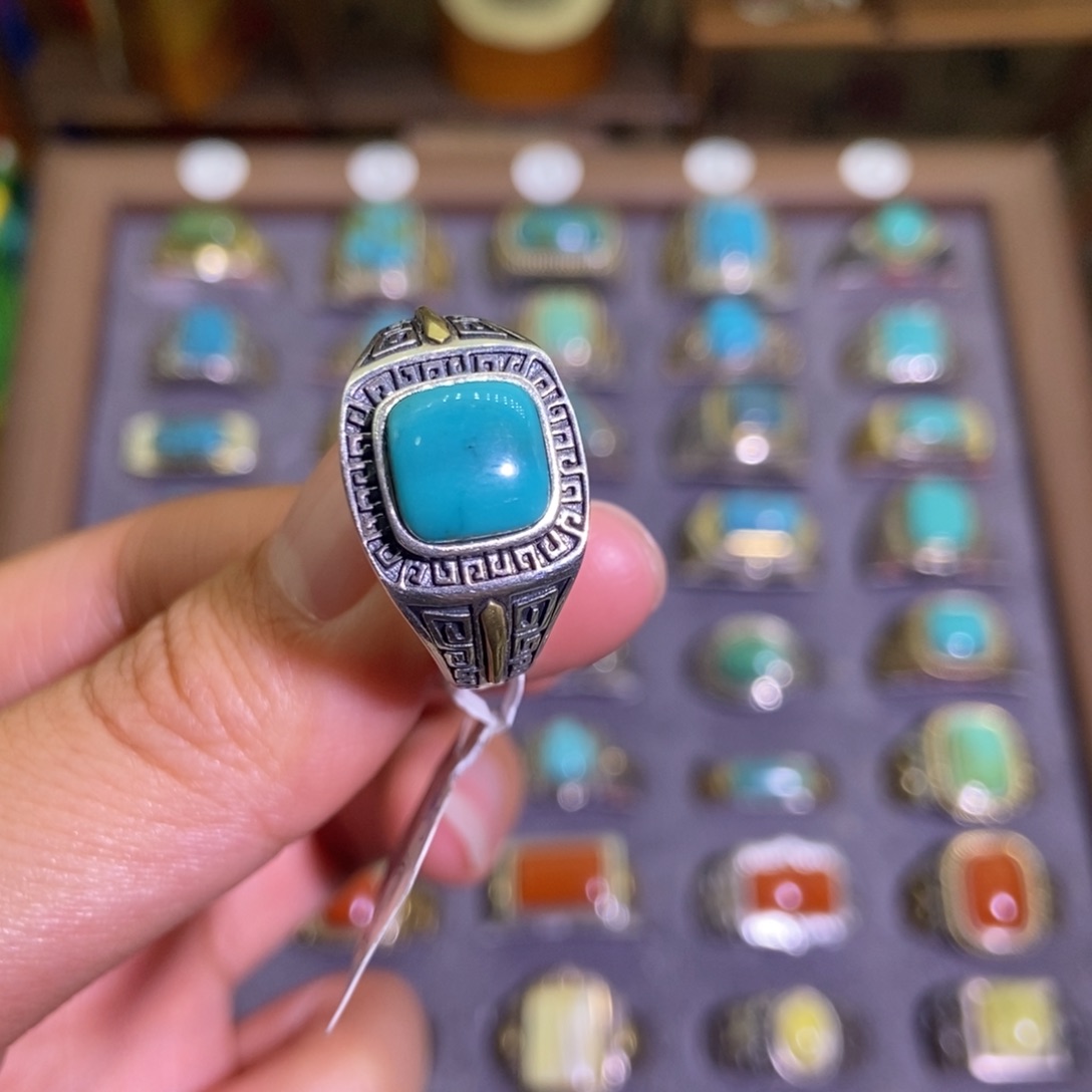 绿松石银S925镶嵌戒指