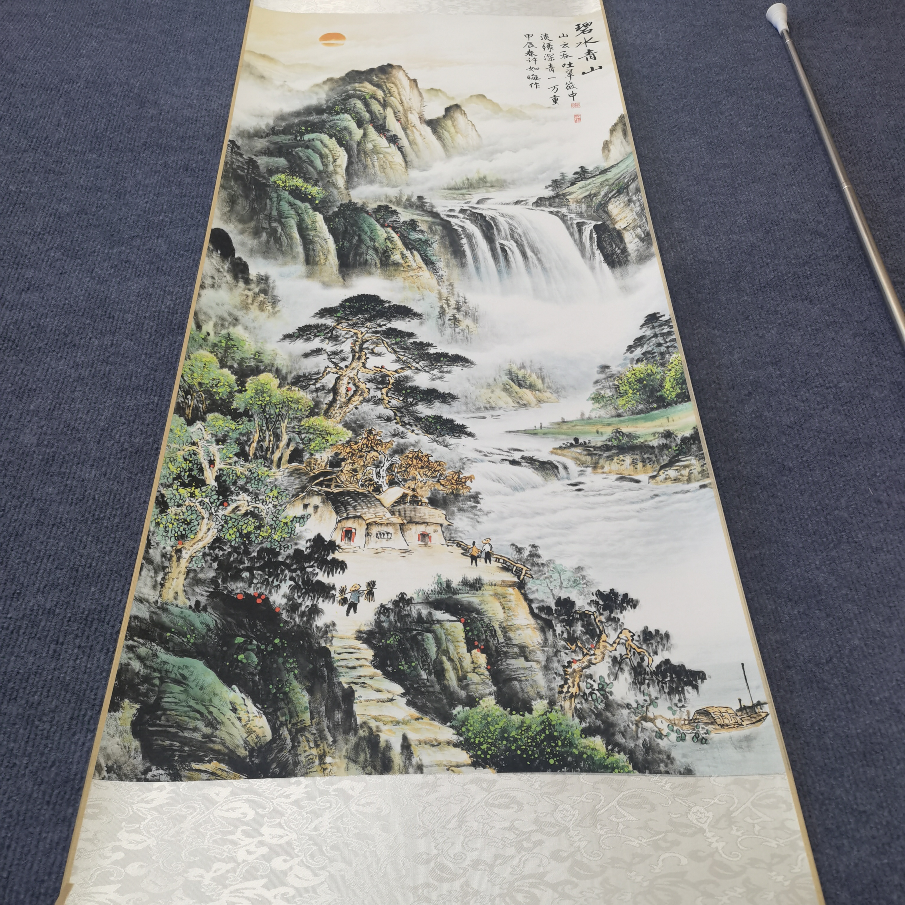 （碧水青山）高140宽45竖幅国画高清微喷装饰画