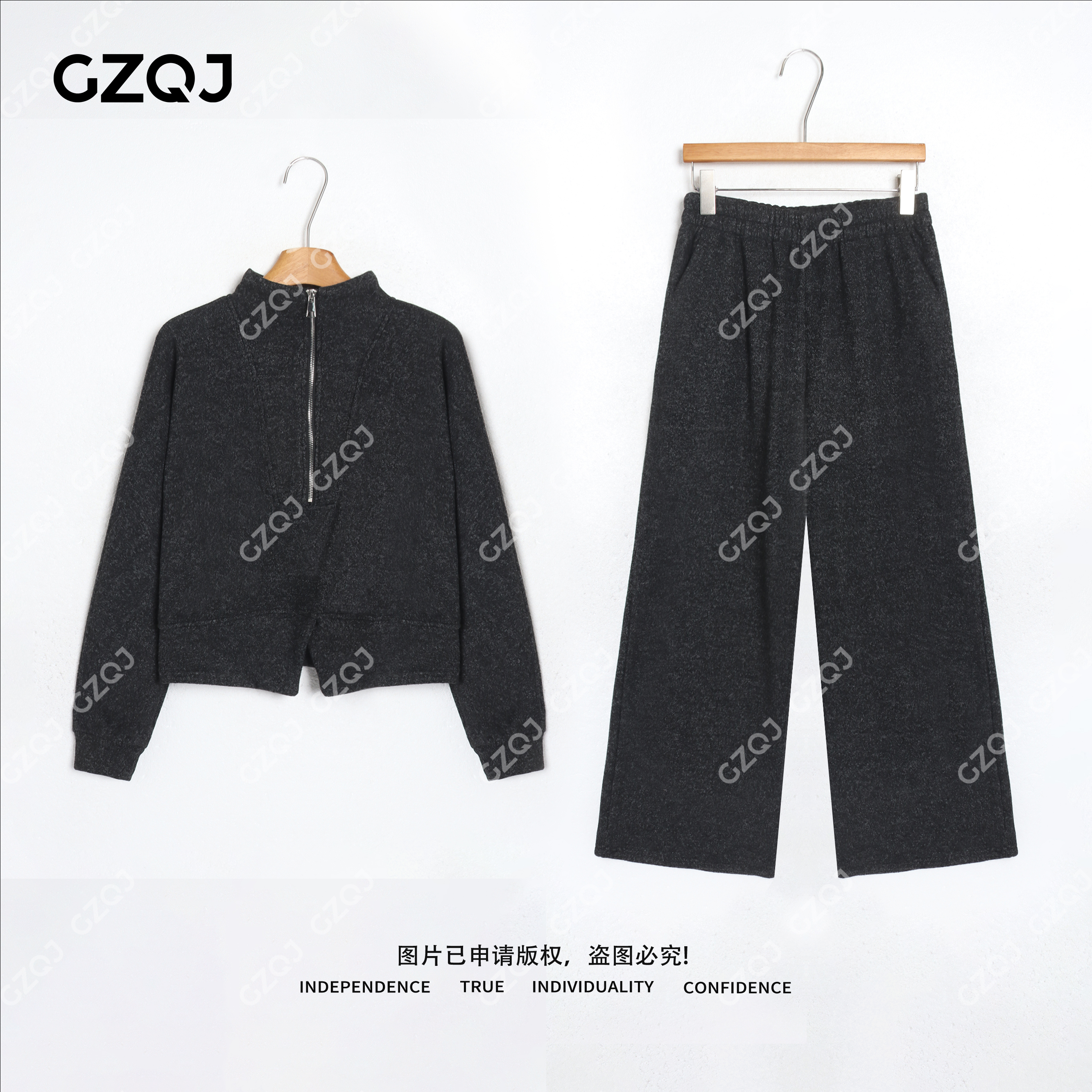 老琴私服【悉尼日落】加绒时尚运动半拉链上衣休闲裤套装女冬 172