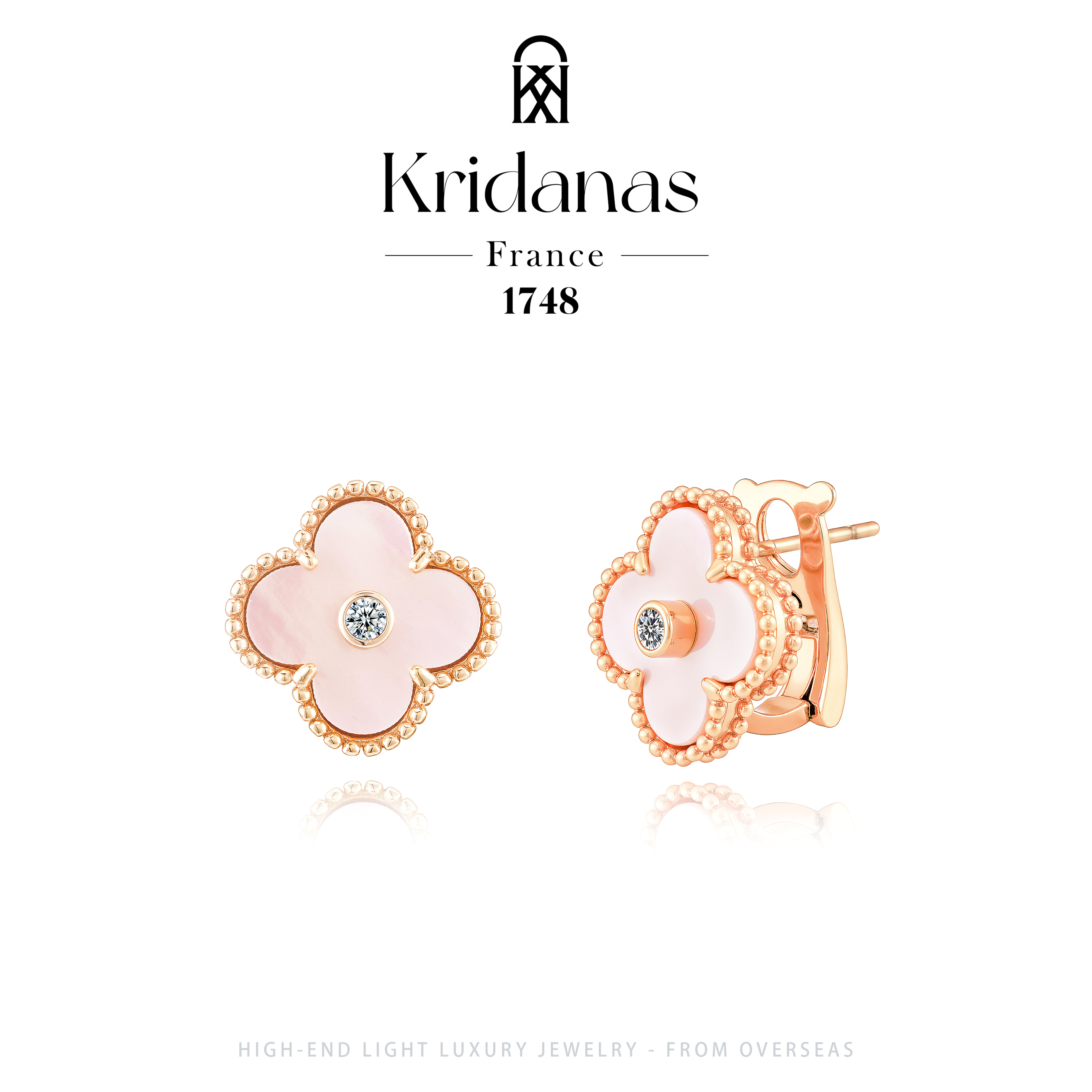 925银【奇迹寻光】Kridanas贝粉色四叶花幸运耳拍F4470